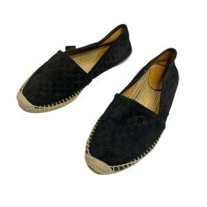 Gucci Black Logo Guccissima GG Monogram Suede Espadrille Flats Shoes Size 36